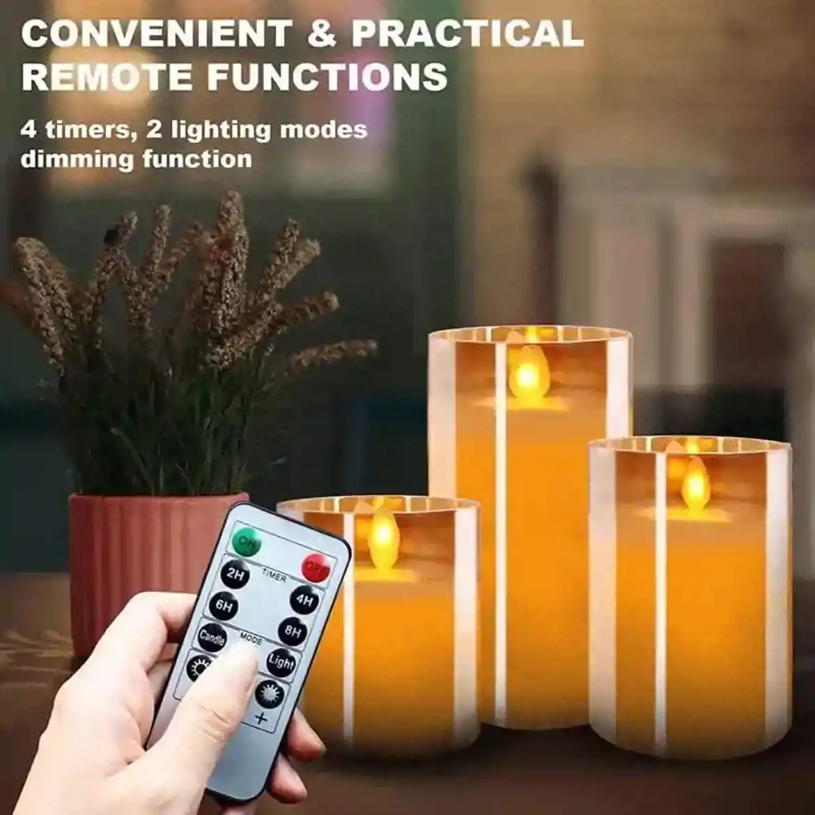 صورة شموع زجاجية عديمة اللهب مع مؤقت وجهاز تحكم عن بعد